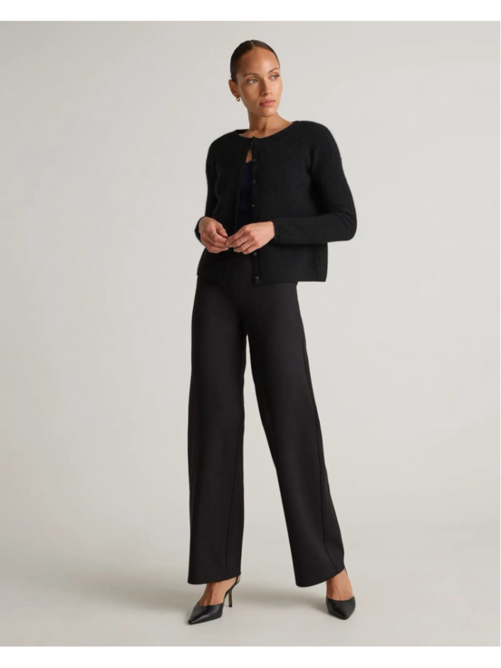 Quince Women Ultra-stretch Ponte Wide Leg Comfort Pants Black L